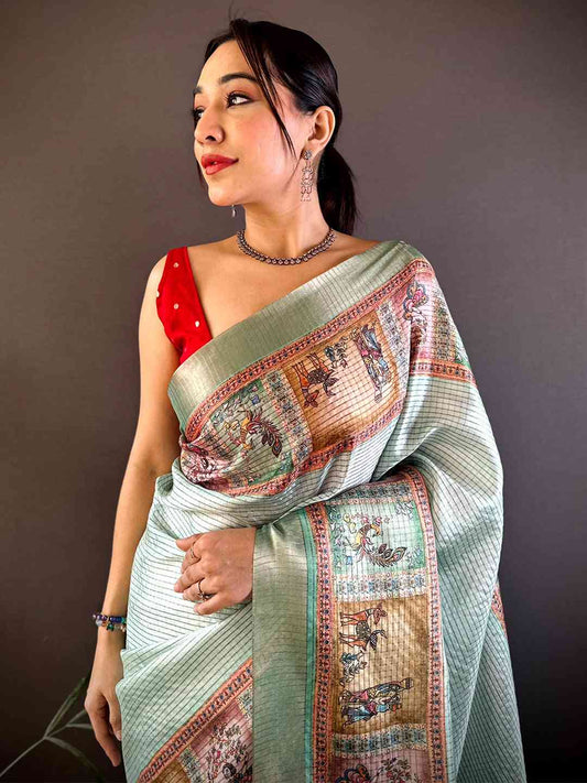Radiant Sky Blue Soft Silk Digital Print Saree by My Store
