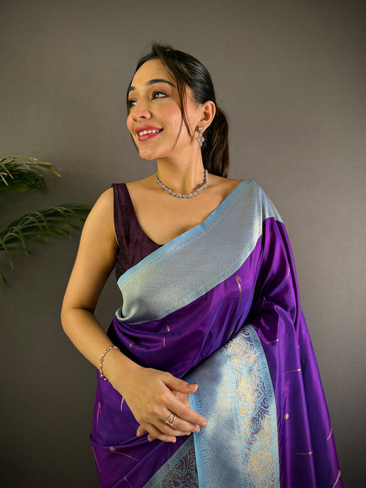 Purple Gold Zari Soft Silk Paithani Saree by My Store