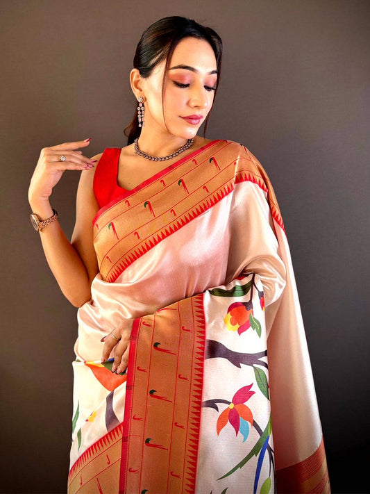 Snow White Minakari Soft Silk Saree by My Store