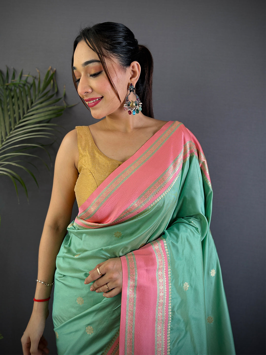 Pista Soft Silk Floral Butta Saree by My Store