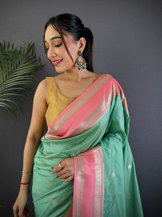 Pista Soft Silk Floral Butta Saree by My Store