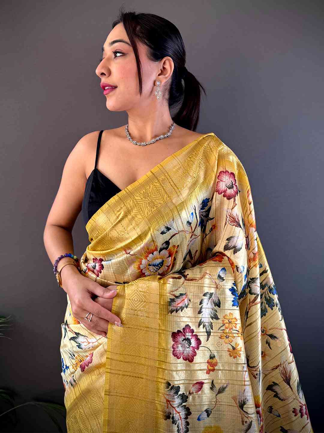 Opulent Banarasi Ghicha Tussar Floral Print Saree by My Store
