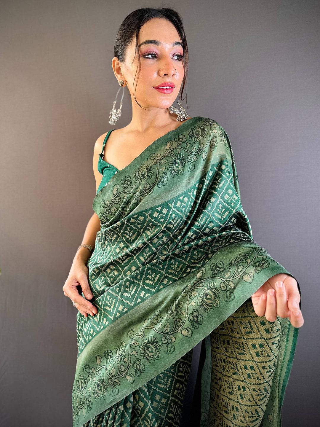 Bottle Green Patola Kalamkari Saree by My Store
