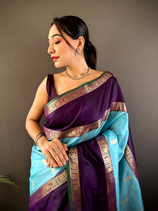 Ethereal Sky Gadhwal Soft Silk Saree by My Store