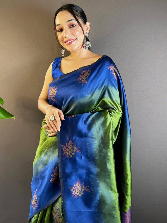 Forest Green Sami Banarasi Tussar Silk Saree by My Store