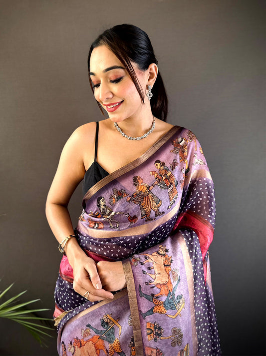 Heritage Soft Chanderi Cotton Bandhej Print Saree by My Store