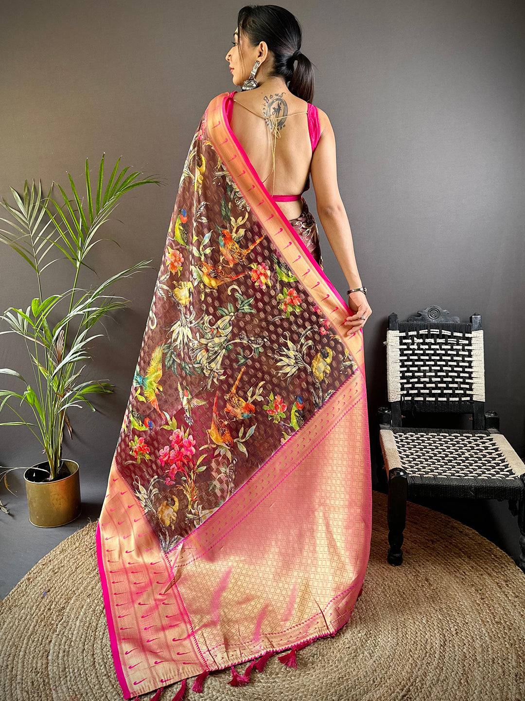 Brown Paithani Kora Silk Saree by My Store