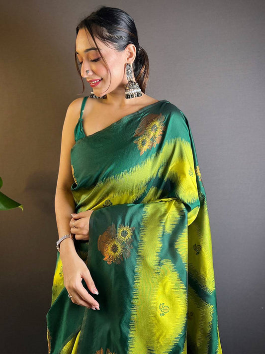 Green Tussar Silk Ikkat Weaving Saree by My Store