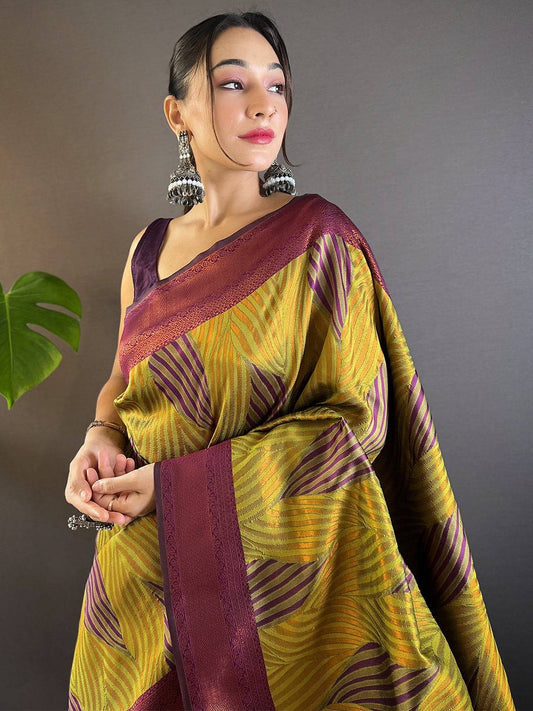 Green Tussar Silk Zari Weaving Ikkat Saree by My Store