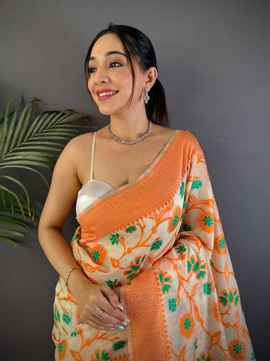 Delicate Charm Jamdani Cotton Silk Saree by My Store