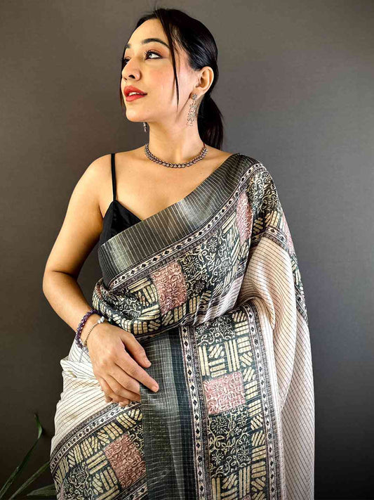 Radiant Black Soft Silk Digital Print Saree by My Store