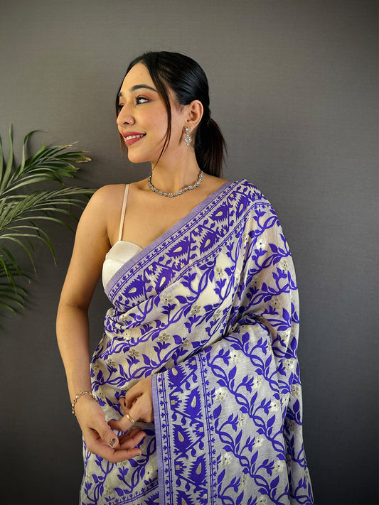Purple Soft Dhakai Jamdani Silk Saree by My Store