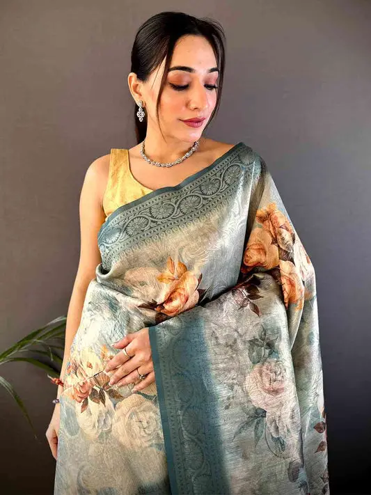 Blue Slub Ghicha Zari Pallu Saree