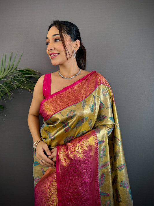 Dharmavaram Feather Zari Woven Saree by My Store