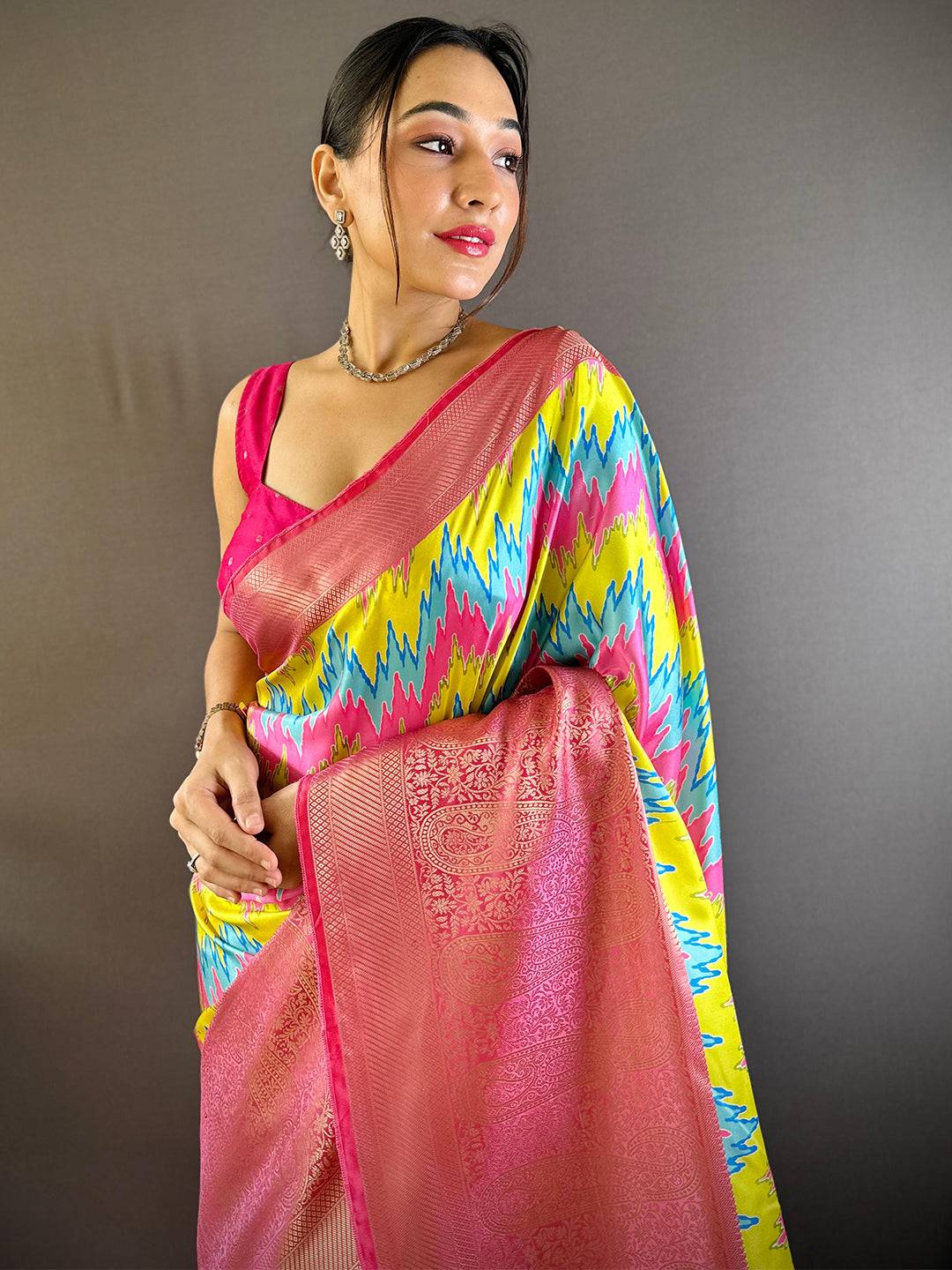 Multi Zig Zag Charm Zari Saree by My Store