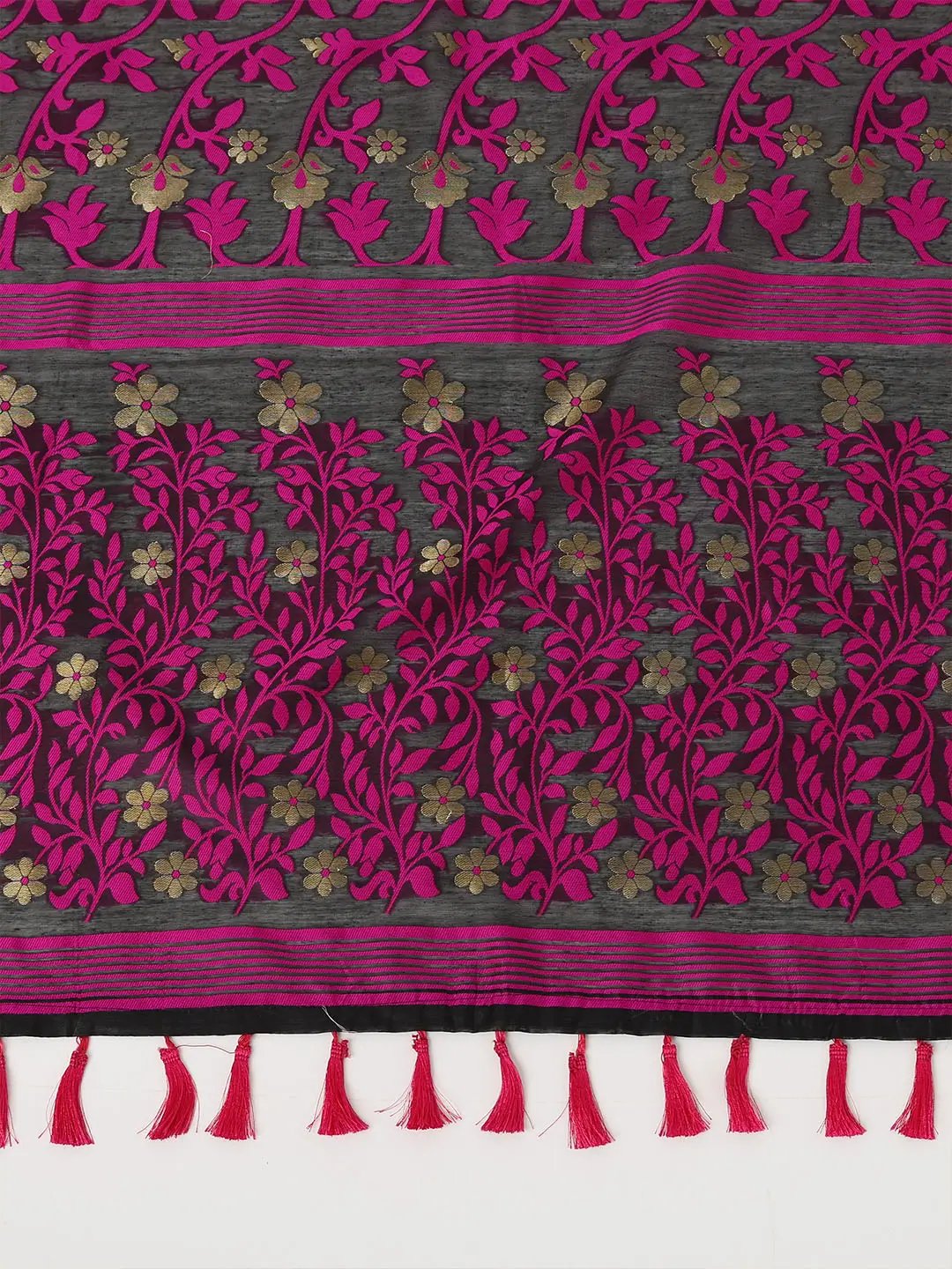 Black Dhakai Jamdani Cotton Silk Saree