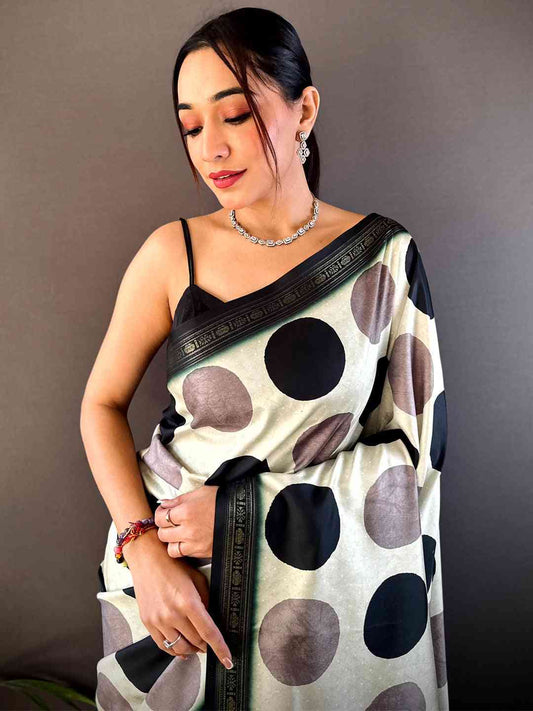 Pista Soft Silk Polka Dot Print Saree by My Store