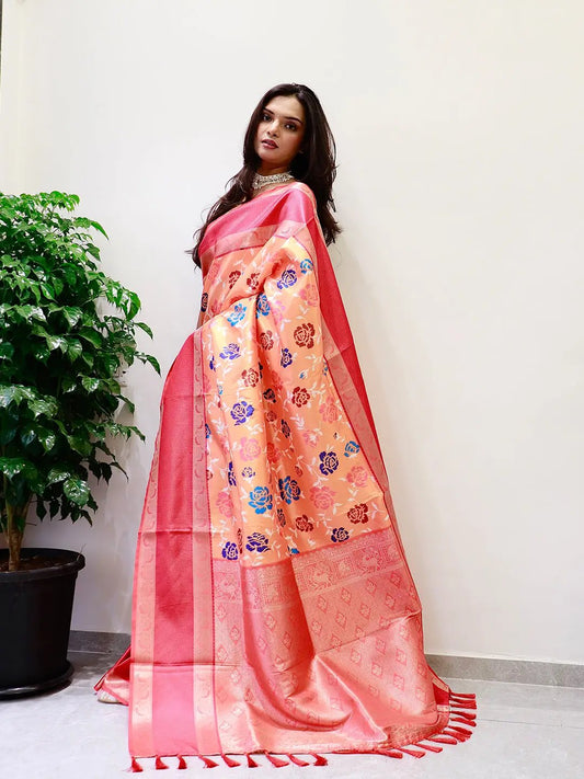 Attractive Soft Silk Gadwal Border Pochampally Print Saree