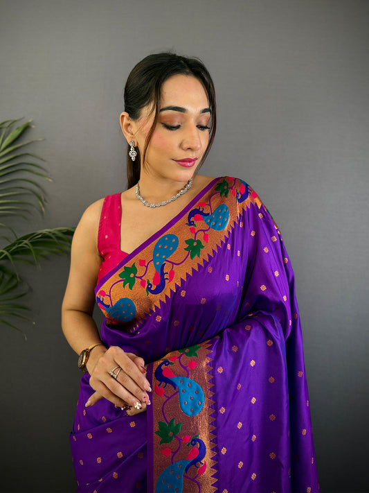 Purple Yeola Paithani Soft Silk Saree by My Store