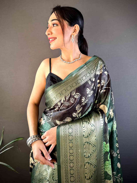 Green Soft Silk Animal Bandhej Saree by My Store