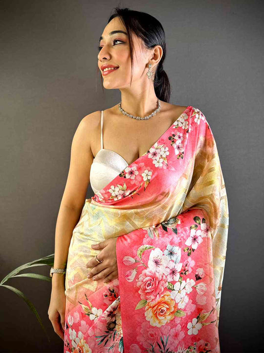 Pink Zari Zigzag Kota Doriya Saree by My Store