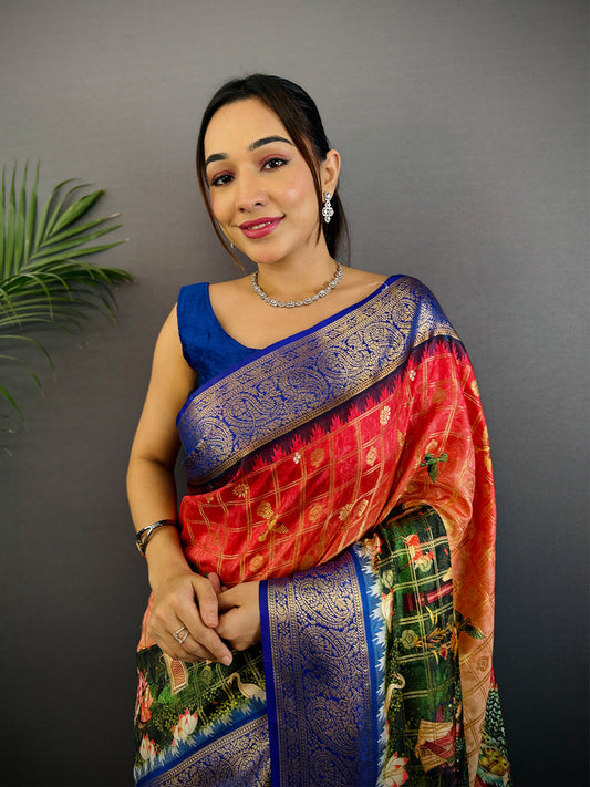 Radiant Banarasi Kalamkari Printed Saree by My Store