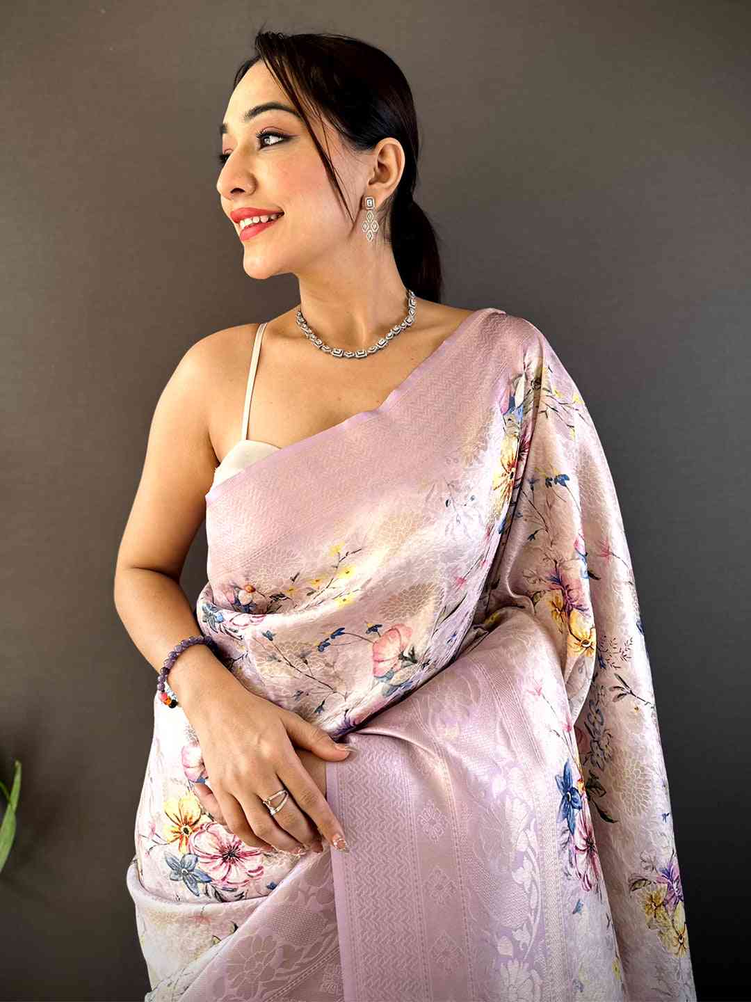 Lavender Kanjivaram Digital Silk Saree by My Store