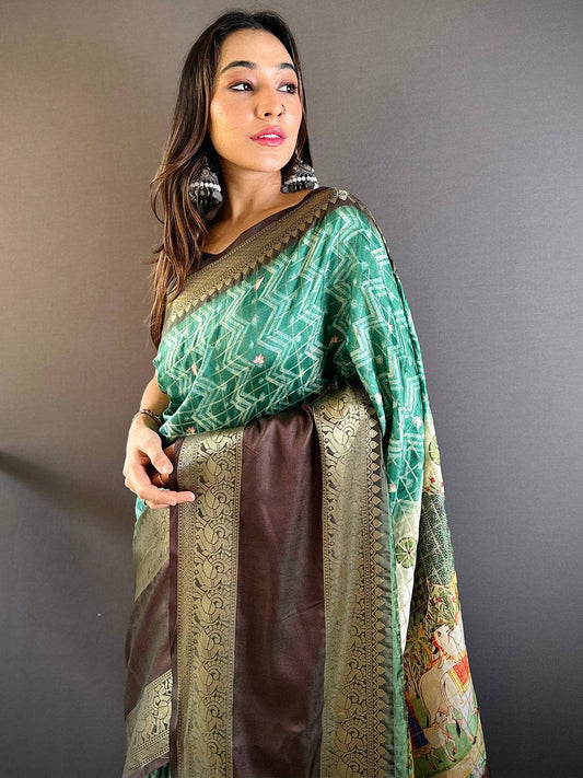 Rama Banarasi Pichwai Print Saree by My Store