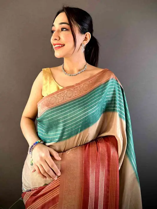 Teal Soft Crep Silk Ombre Print Saree