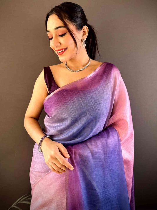 Purple Ombre Chanderi Tissue Saree by My Store
