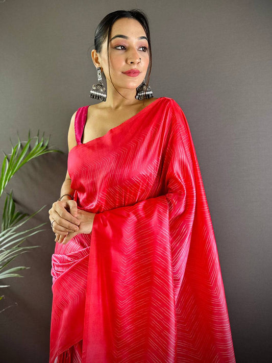 Deep Pink Leheriya Gamthi Silk Sarees by My Store
