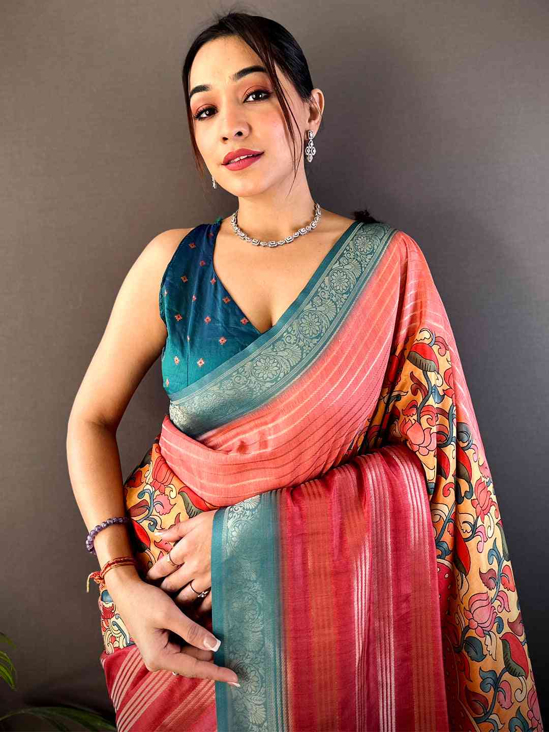 Coral Soft Crep Silk Ombre Print Saree by My Store