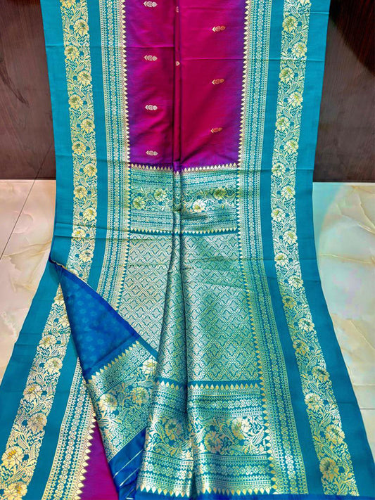Gold Zari Woven Magenta Soft Silk Saree by My Store