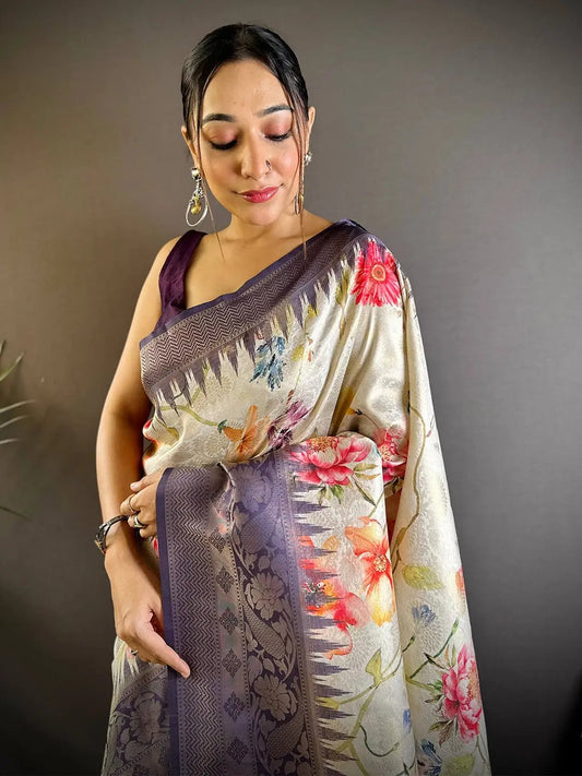 Floral Soft Kanjivaram Silk Saree by My Store