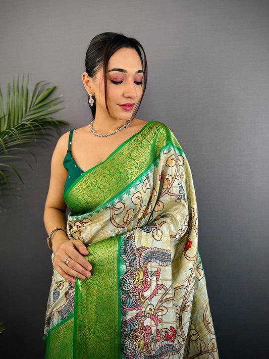 Regal Banarasi Kalamkari Printed Saree by My Store