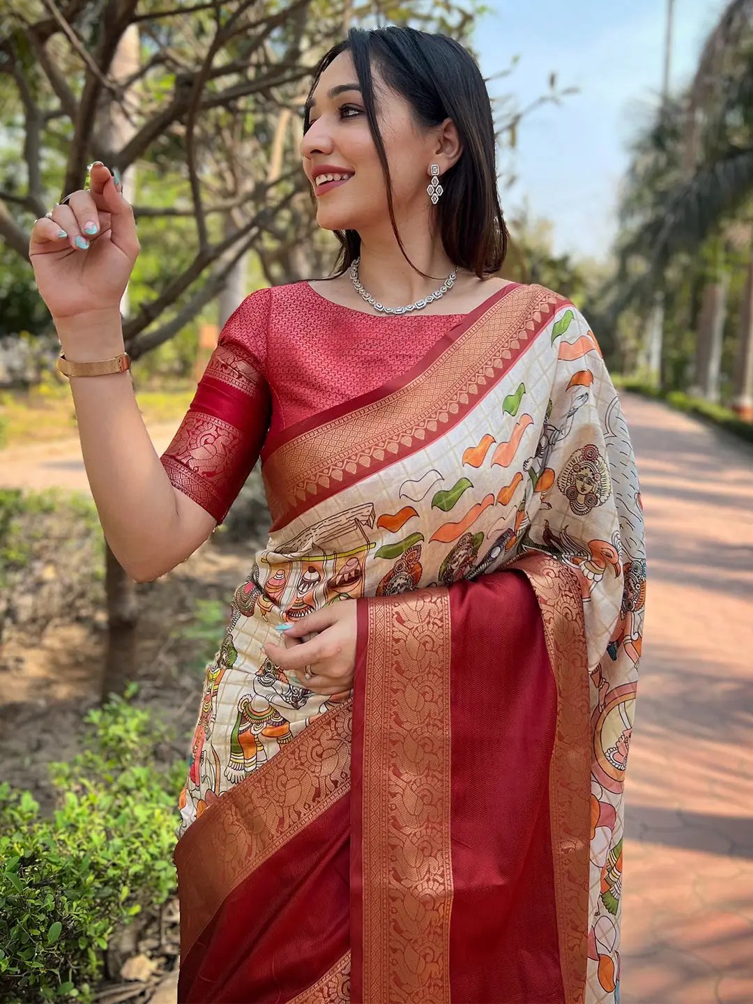 Maroon Colour Double Border Chex Weaving Banarasi Soft Silk Saree by My Store