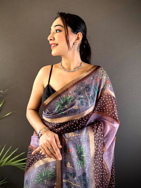 Exclusive Soft Chanderi Cotton Bandhej Print Saree by My Store