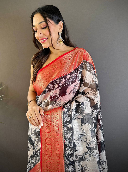 Zari Pallu Kota Kalamkari Saree