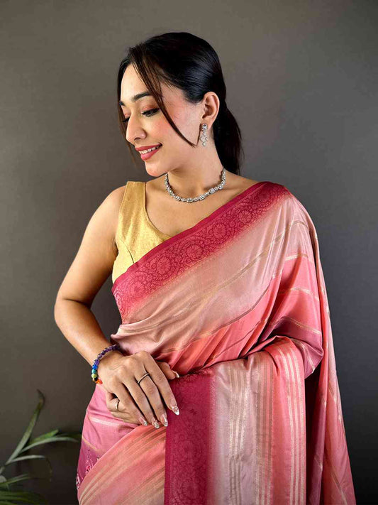 Coral Kalamkari Ombre Crepe Silk Saree by My Store