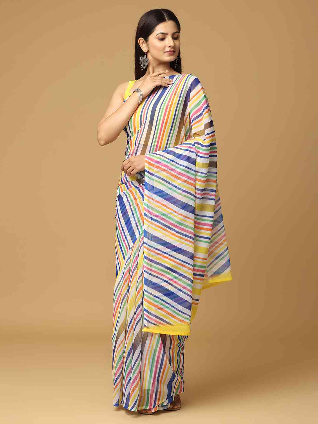 Leheriya Yellow Colour Soft Georgette Digital Print Party Wear Saree by My Store