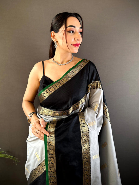 Grey Gadhwal Pure Soft Silk Saree by My Store