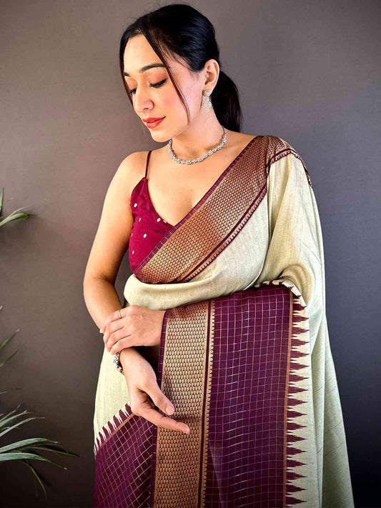 Pista Zari Pallu Cotton Viscose Saree by My Store