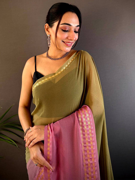 Olive Soft Georgette Concept Colour Saree by My Store