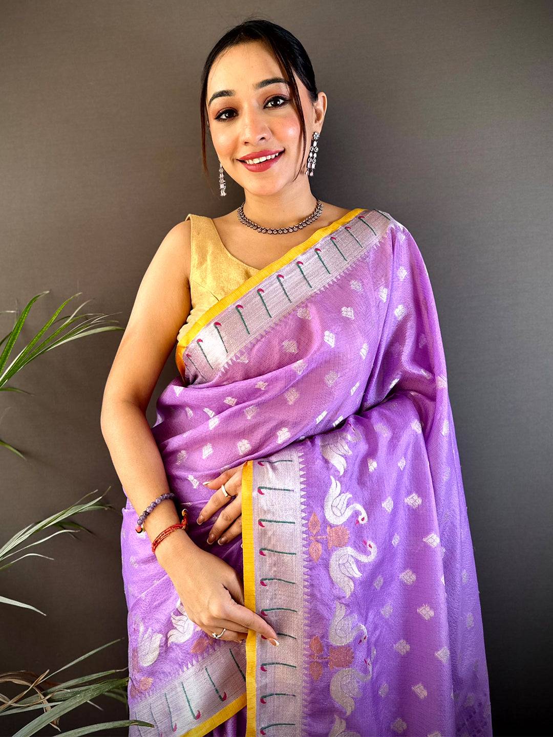 Lavender Kota Kora Meenakari Saree by My Store