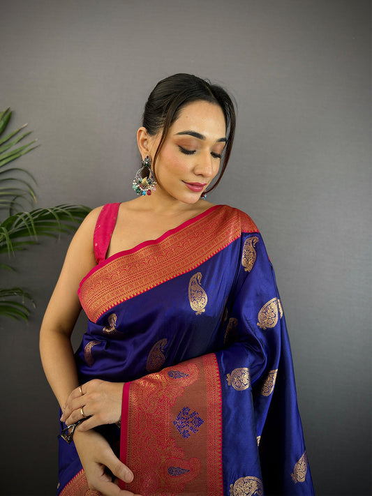 Purple Meenakari Butti Soft Gadwal Silk Saree by My Store