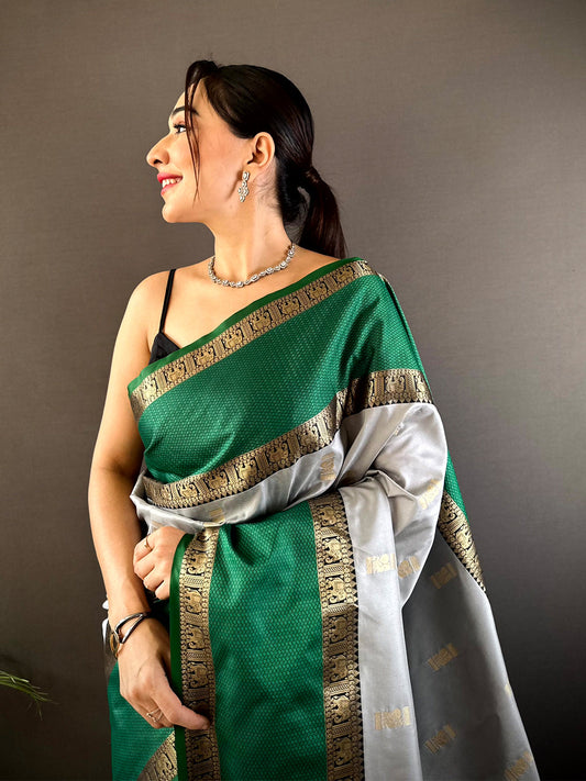 Serene Grey Gadhwal Soft Silk Saree by My Store