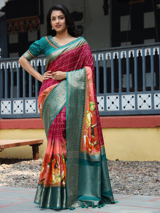 Rani Pure Viscose Dola Silk Saree with Exquisite Bhandhej Print - Luxe by My Store