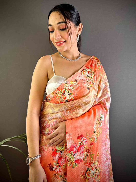 Coral Zari Zigzag Kota Doriya Saree by My Store