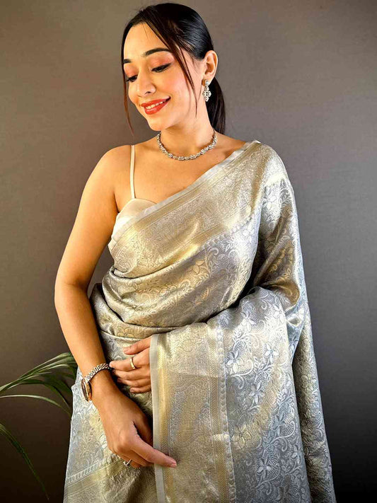 Grey Soft Kanjivaram Silk Saree by My Store