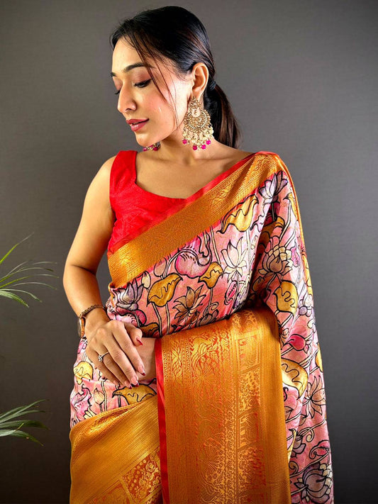 Pink Elegant Soft Silk Saree With Pattu Zari Border by My Store